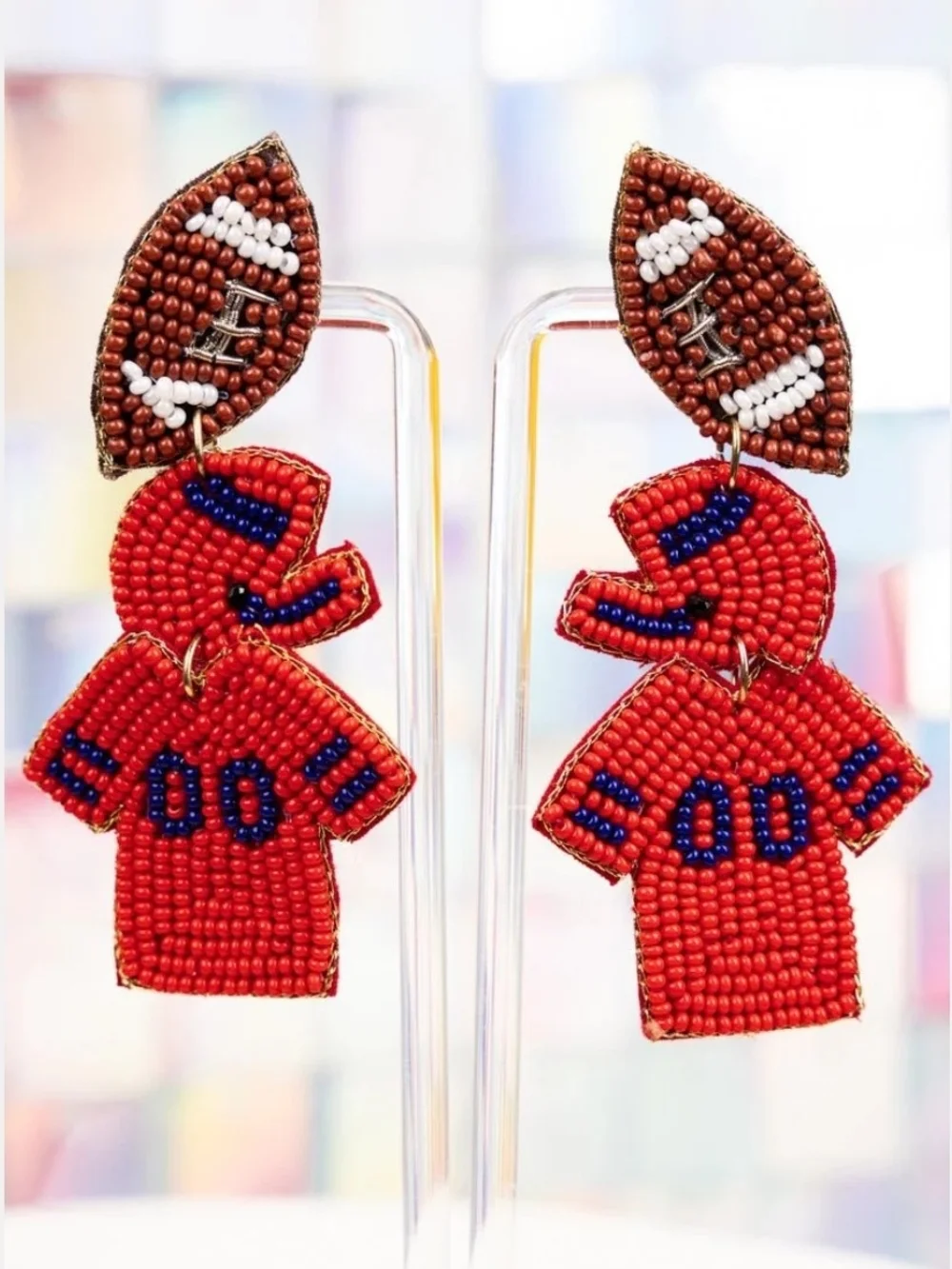 Blue and Red Gameday Ready Seed Bead Earrings